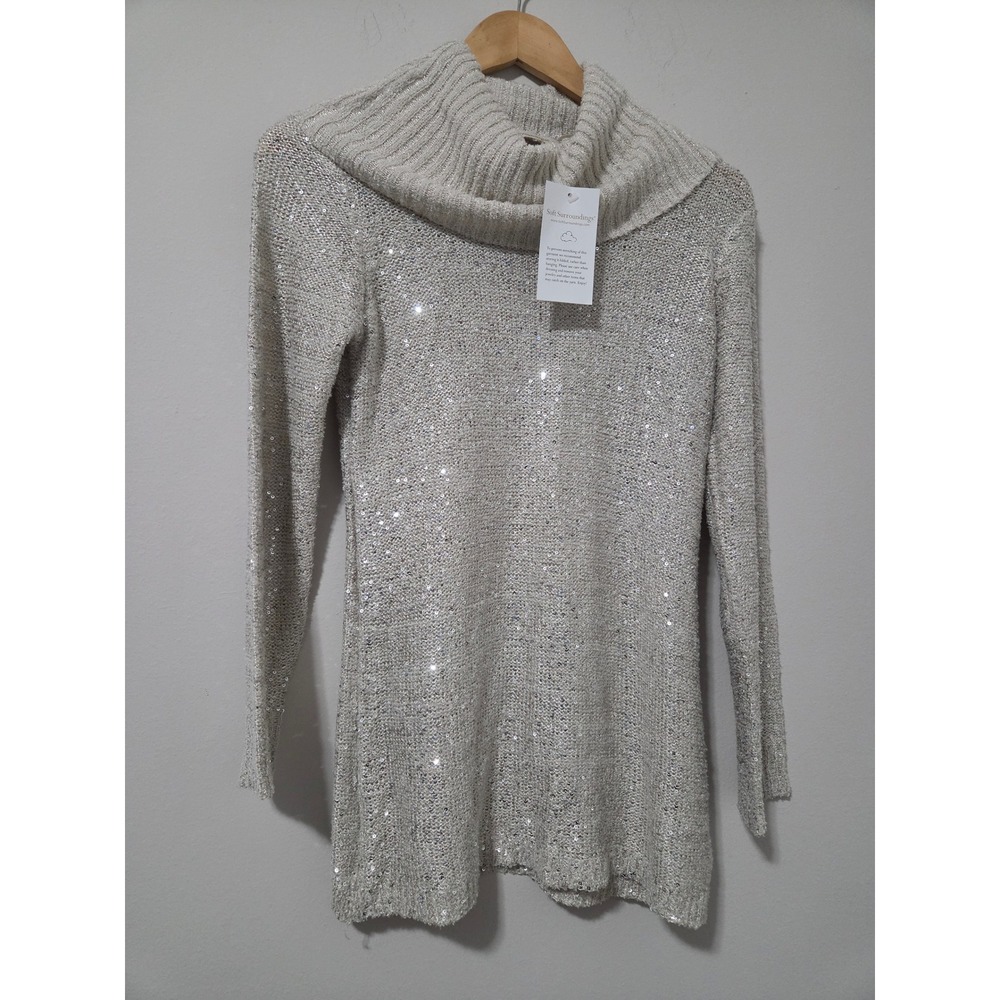 Soft‎ Surroundings Sequin Cowl Neck Sweater Champagne Oatmeal PXS NEW WITH TAGS